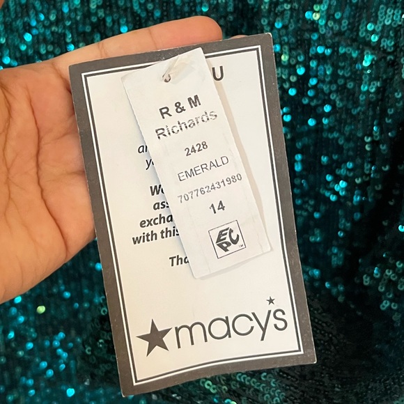 R&M Richards Short Sequin Emerald Slip On Cocktail Dress Size 14 - Picture 5 of 7